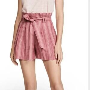 Rebecca Taylor Shorts Size 8 Rose Striped Pleated High Waisted Belt Tie